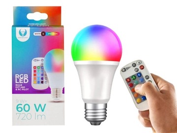 KOLOROWA ŻARÓWKA LED RGB Z PILOTEM ZMIENIAJĄCA KOLORY DO SALONU SYPIALNI