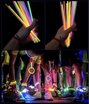 Bransoletki Świecące Fluorescencyjne Opaski Światło Chemiczne 100 Pałeczki