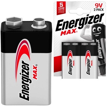 2x Bateria ALKALICZNA MAX 9V 6LR61 6F22 ENERGIZER