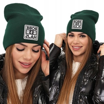 CZAPKA DAMSKA BEANIE SPORTOWA CIEPŁA ROBIĘ HAJS MODNA WYGODNA KOLORY 2224