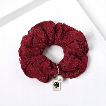 Gumka do włosów duża SCRUNCHIE Bordowa Koronkowa