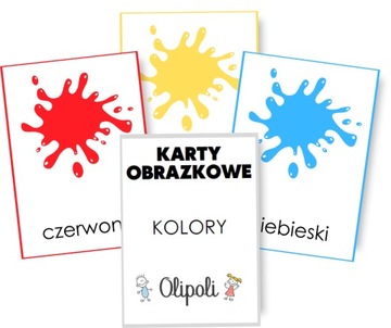 KARTY OBRAZKOWE kolory 7x10cm FISZKI 12szt NAUKA KOLORÓW Montessori