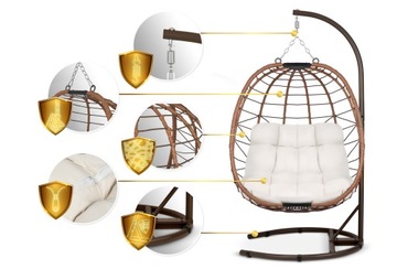 Коричневое подвесное садовое кресло Tihuana + светло-бежевые подушки Sofotel