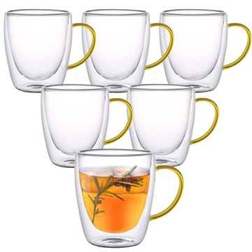 Zestaw Szklanek 6 szt. SZKLANKI TERMICZNE z Uchwytem do KAWY HERBATY 300ml