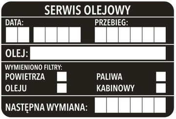 50szt naklejki serwisowe WYMIANA OLEJU naklejka 9x6cm do wymiany oleju