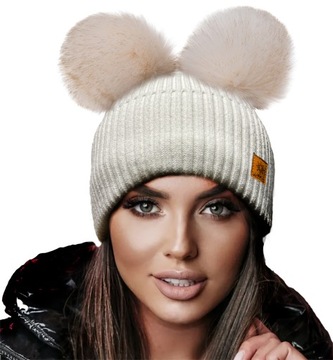 Zimowa CZAPKA CIEPŁA z dwoma pomponami Woolk