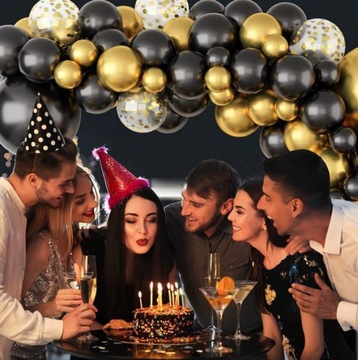 НАБОР ШАРОВ Гирлянда из воздушных шаров ЭЛЕГАНТНАЯ АРКА УКРАШЕНИЯ НА ДЕНЬ РОЖДЕНИЯ ЗОЛОТО ЧЕРНЫЙ