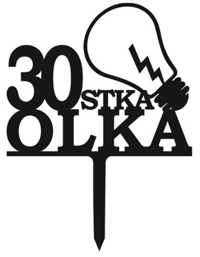 Topper dla elektryka na tort z żarówką z imieniem IMIĘ LICZBA dowolny kolor