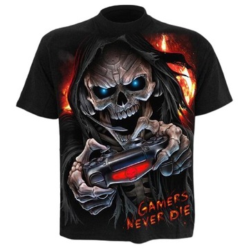 T-SHIRT MĘSKI KOSZULKA Z CZASZKĄ WZÓR 3D GAMERS NEVER DIE DLA GRACZA 2XL