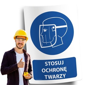 Naklejki BHP znak ostrzegawczy STOSUJ OCHRONĘ TWARZY