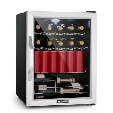 MAŁA LODÓWKA MINI CHŁODZIARKA MINIBAR KLARSTEIN LED 47CM 60L CZARNA INOX