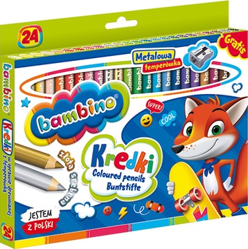 BAMBINO KREDKI OŁÓWKOWE GRUBE DREWNIANE 24 KOLORY