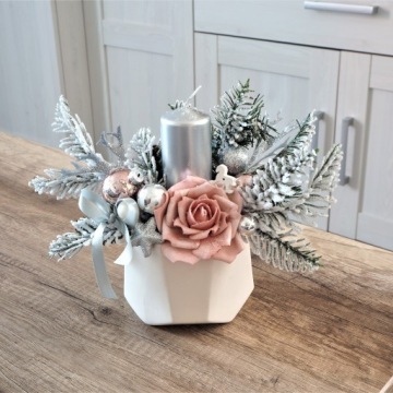 Украшения CHRISTMAS в блюде со свечой Серебро
