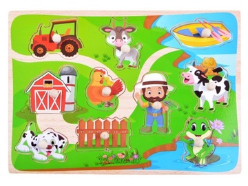 PUZZLE DREWNIANE PINEZKI ZWIERZĘTA FARMA 10el.