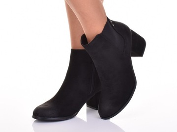 ЖЕНСКИЕ БОТИНКИ НА ВЫСОКОМ КАБЛУКЕ, ЧЕРНАЯ ЗАМШЯ, ОСЕННЯЯ ОБУВЬ С УТЕПЛЕНИЕМ