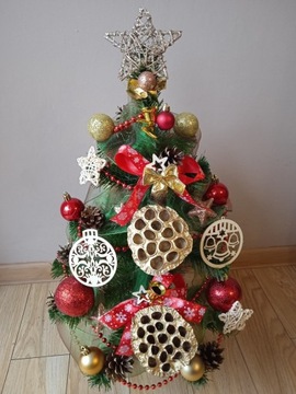 Маленькая РОЖДЕСТВЕНСКАЯ ЕЛКА с украшениями и лампочками, 60 см.