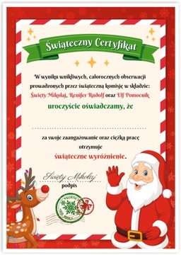 Dyplom Świąteczny dla dzieci Certyfikat Mikołaja A4