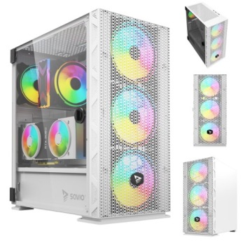 Počítačová Skříň pro počítač Atx Midi Tower Savio Raptor White X1 Argb Fan 4x120 mm