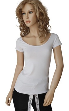 KOLORY gładka Bluzka duży dekolt odkryte plecy T-shirt POLSKA LaTynka 6066