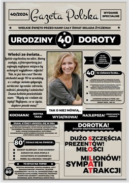 40 URODZINY PREZENT GAZETA PLAKAT DLA NIEJ KOBIETY