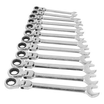 Zestaw kluczy grzechotkowych z elastyczną głowicą, 12 szt., metryczny