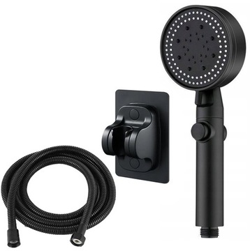 SŁUCHAWKA PRYSZNICOWA 5 TRYBÓW OSZCZĘDNA + WĄŻ UCHWYT ZESTAW CZARNY AG894A