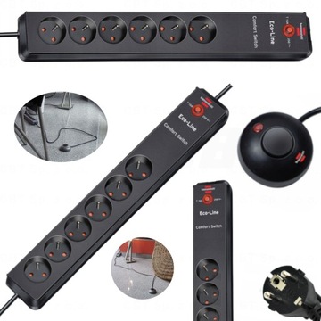LISTWA ZASILAJĄCA PRZEDŁUŻACZ ECO-LINE COMFORT 6G WYŁĄCZNIK NOŻNY SWITCH