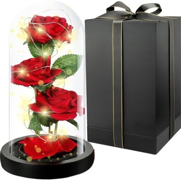 WIECZNA RÓŻA W SZKLE LED PUDEŁKO PREZENT NA DZIEŃ KOBIET WALENTYNKI