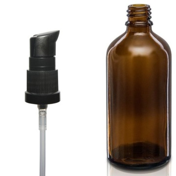 Butelka szklana brązowa 100ml z pompką czarną TII
