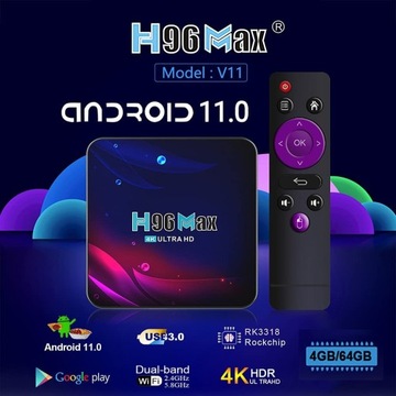 Smart TV BOX H96 MAX ULTRA HD 4K 4 64 ГБ ANDROID 11 НАСТРОЙКИ NETFLIX
