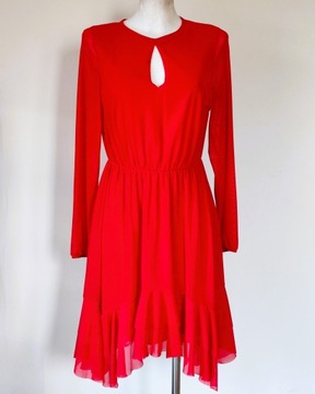 Czerwona Sukienka Elegancka Klasyczna Modna S