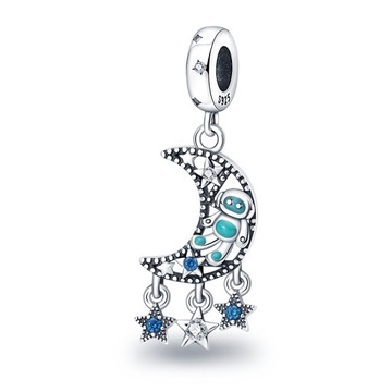 Zawieszka SREBRO 925 Charms Koralik Księżyc Kosmonauta