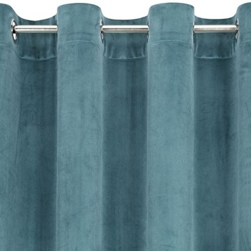 Zasłona gotowa na kółkach welurowa niebieska MELANIE 140x250 przelotki BOHO
