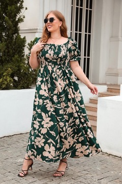 ZWIEWNA ELEGANCKA SUKIENKA DAMSKA W KWIATY PLUS SIZE LUŹNA