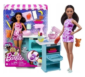 LALKA BARBIE KUCHARKA Z PIEKARNIKIEM I AKCESORIAMI I KOTKIEM MATTEL HCD44