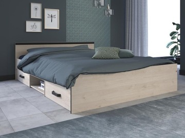 Łóżko z miejscem do przechowywania – 2 szuflady i 1 wnęka – 140 × 190 cm –