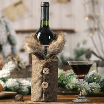 Pokrowiec Etui Na Butelkę, Wino Z Futerkiem I Guzikami 1szt.