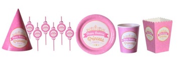 Zestaw urodzinowy papierowy Princess słomki popcor