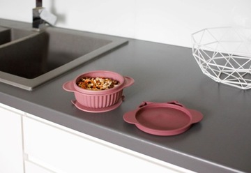 InnoGIO Силиконовая миска в виде совы с розовой крышкой.