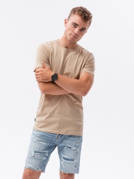 T-shirt męski bawełniany basic S1370 beżowy XXL