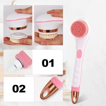 SZCZOTKA ELEKTRYCZNA DO MASAŻU NA SUCHO KĄPIELI MYCIA PLECÓW Z 4 GŁOWICAMI