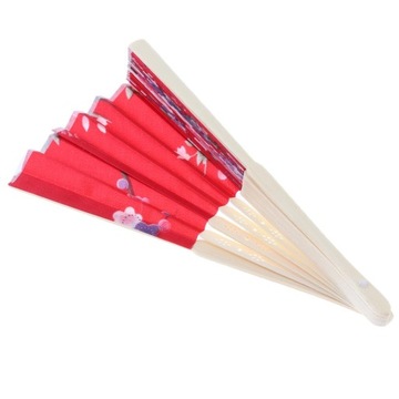 Hand Held Floral Fan Women Silk Fabric Folding Red