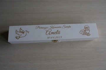 БЕЛАЯ деревянная коробочка для свечи с гравировкой в ​​подарок на Крещение