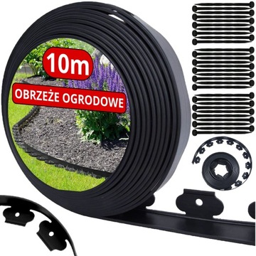 ZESTAW OBRZEŻE TRAWNIKOWE OGRODOWE CZARNE 10M | 50mm + 30 KOŁKÓW KOTEW
