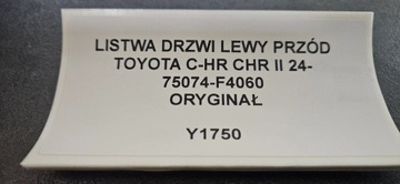 LIŠTA DVEŘE LEVÝ PŘEDNÍ TOYOTA C-HR CHR II 24- ORIGINÁLNÍ 75074-F4060
