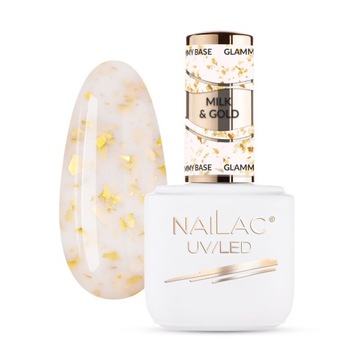 Baza kauczukowa Glammy Base Milk&Gold, 2w1 baza i kolor z folią NaiLac 7ml