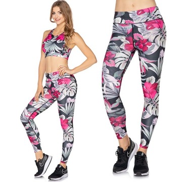 LEGGINSY SPORTOWE FITNESS JOGA LIŚCIE SM01 L