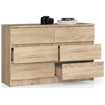 Komoda Carro Szafka RTV z 6 Szufladami, 120x40x77 cm, Kolor Dąb Sonoma