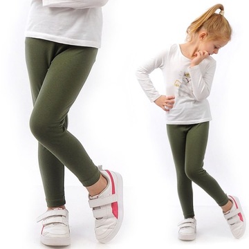 Legginsy dziecięce długie klasyczne bawełniane Polskie getry Khaki 146