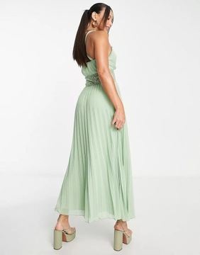 Asos Tall ver SUKIENKA koronka MIDI plisowana WSTAWKa v-neck XXS